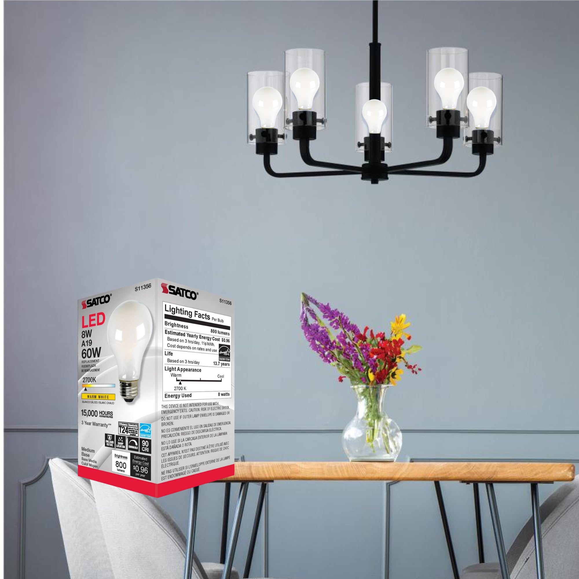 Satco 8W LED A19 Light Bulb 2700K Soft White 800 Lumens E26 Medium
